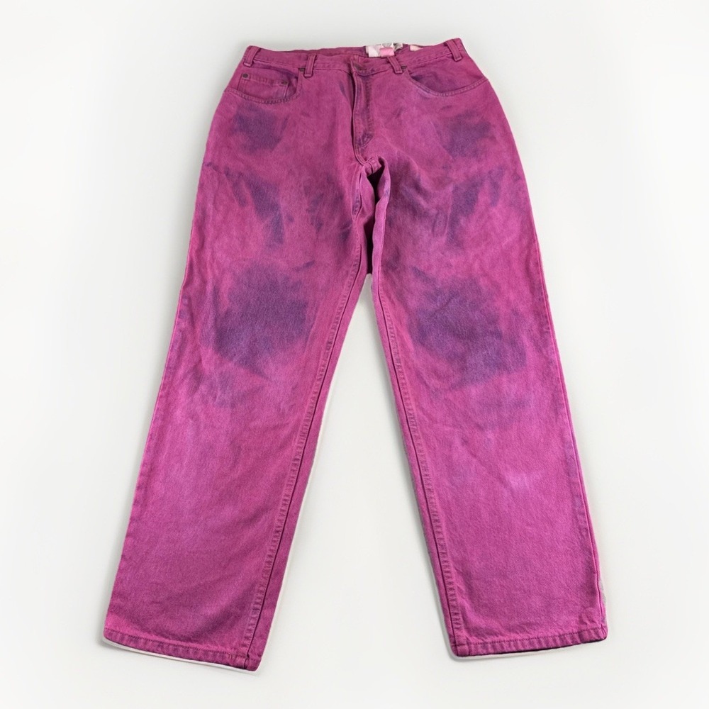 Vintage Eddie Bauer Jeans Mens 36x32 Loose Fit Pink Denim Pants 90s Straight Leg